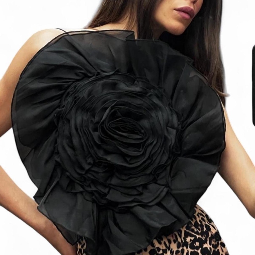 Zara Black Floral Rosette Crop Top